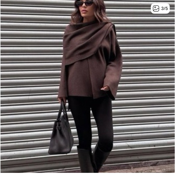 Zara Short Knit Scarf Coat - Picture 3 of 8